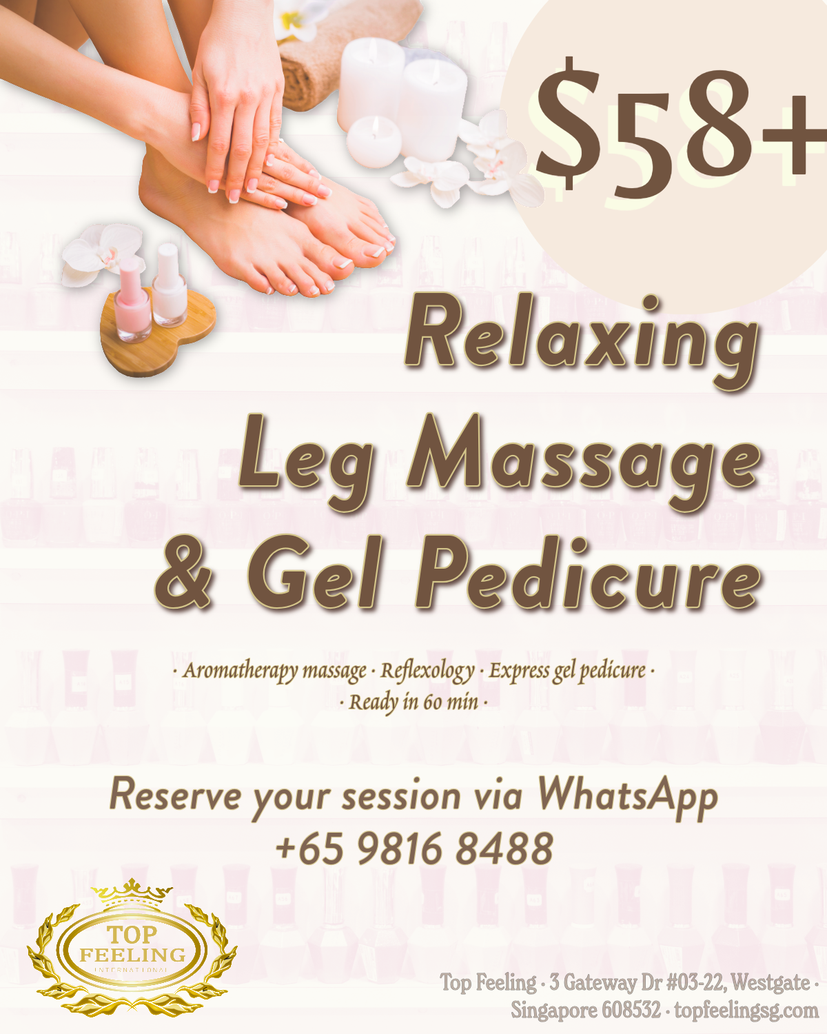 $58+ Relaxing Leg Massage & Gel Pedicure